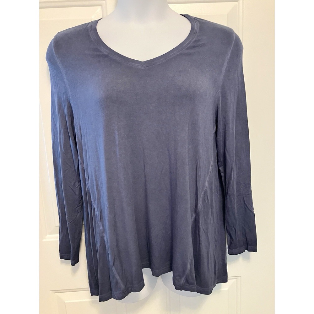 Soft Surroundings Women's blue jersey Knit Top V Neck Shirt Size Petite Large PL